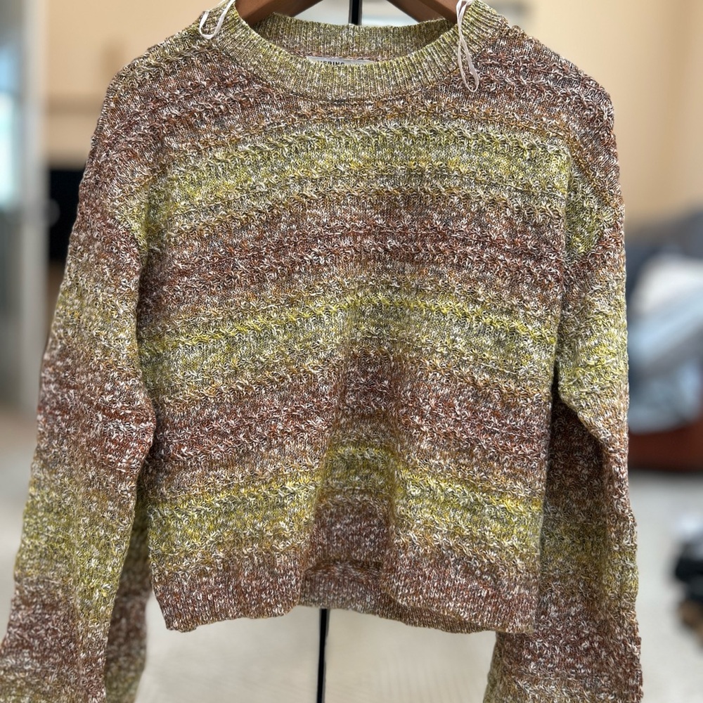 Cozy Textured Knit Sweater - Earth Tone Stripes size M